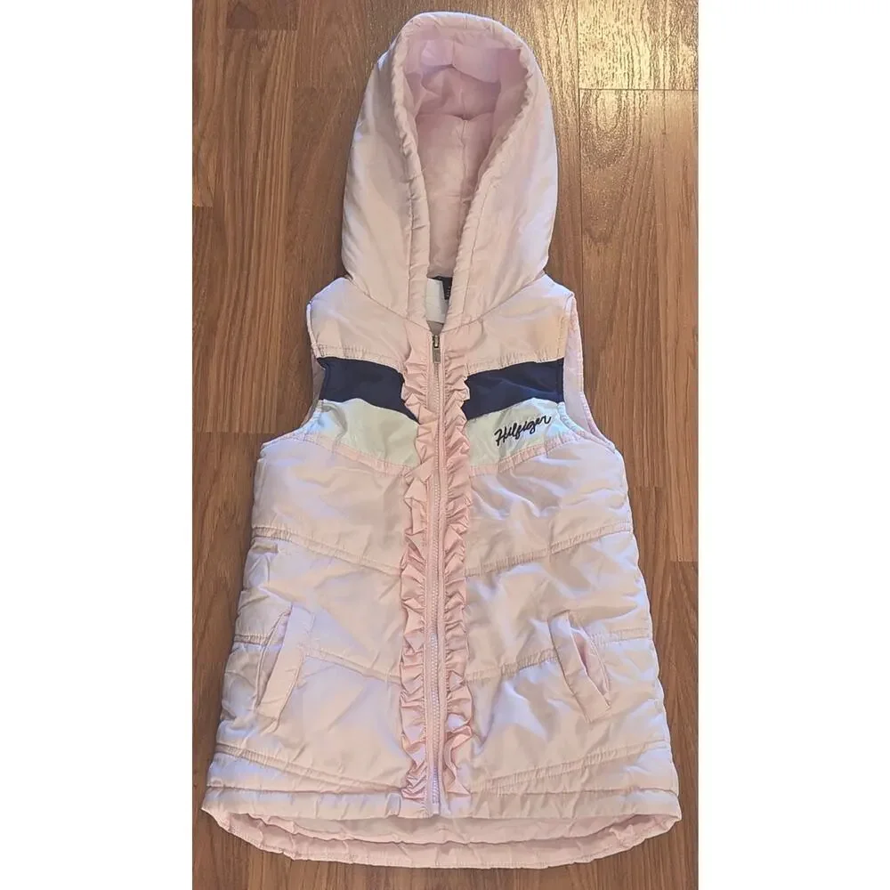 Chic Tommy Hilfiger Girls' Pink Puffy Hooded Vest
